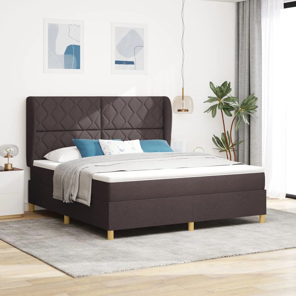 vidaXL Pat box spring cu saltea, maro închis, 180x200 cm, textil