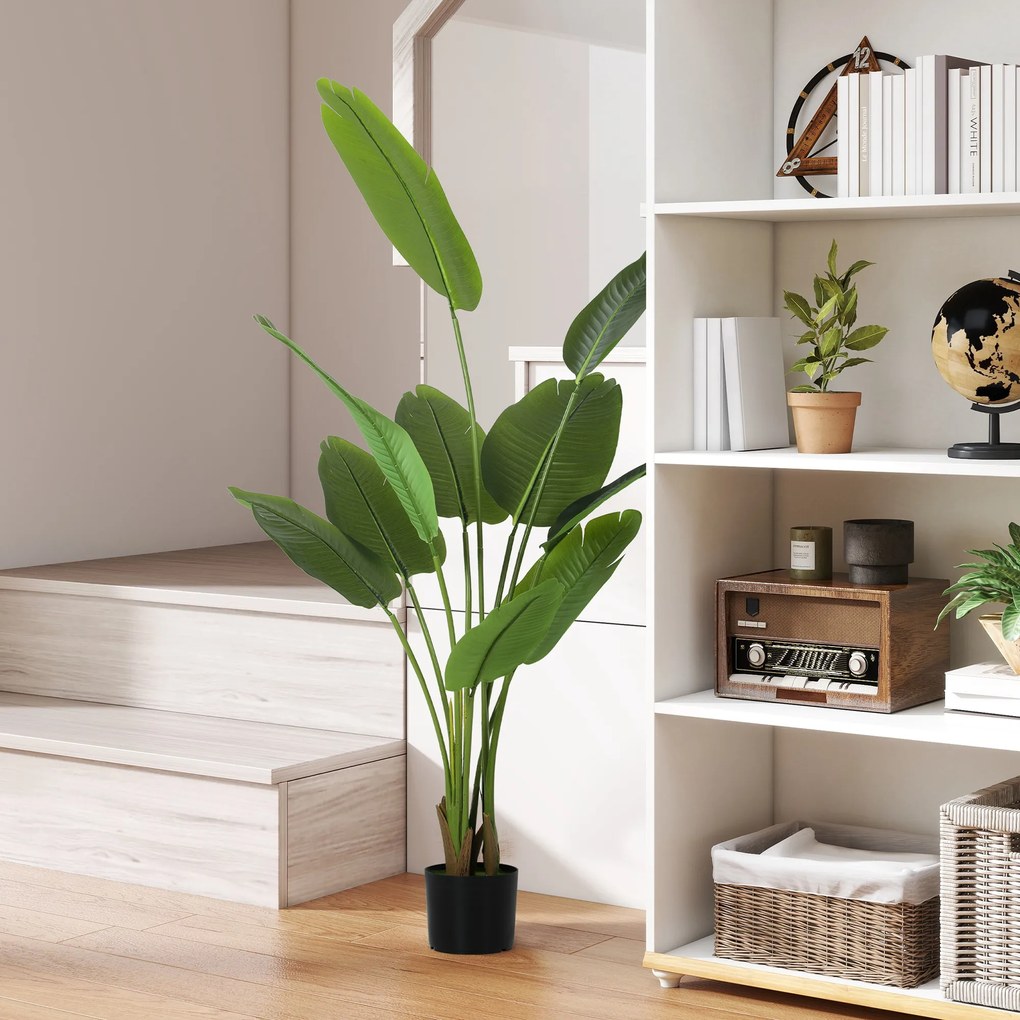 HOMCOM Plantă Artificială de 160 cm cu 10 Frunze din PEVA Verde cu Ghiveci, Ø16.5x13.5 cm | Aosom Romania