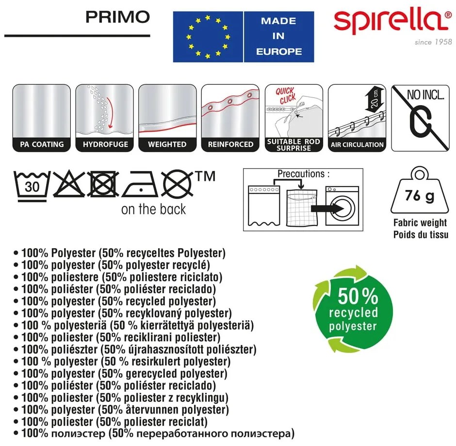 Perdea de duș 180x200 cm Primo – Spirella