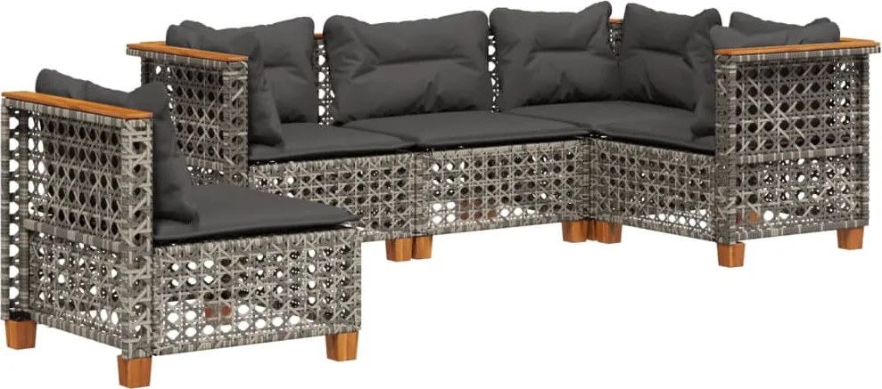 vidaXL Set canapea de grădină cu perne, 5 piese, gri, poliratan