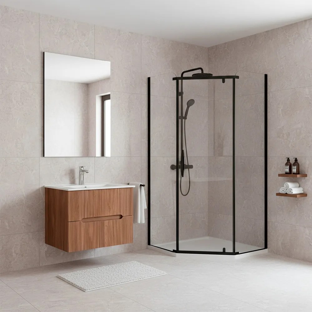 Celtic 90x90 cm cabină de duș pentagonală cu tavă de duș negru
