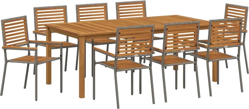 vidaXL Set de masă pentru grădină 9 pcs Gri Lemn Solid de Acacia