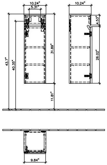 Dulap baie inalt suspendat, Memento Villeroy&amp;Boch, parte superioara din sticla, balamale dreapta, 81x26x27cm, alb/gri, C78201MT
