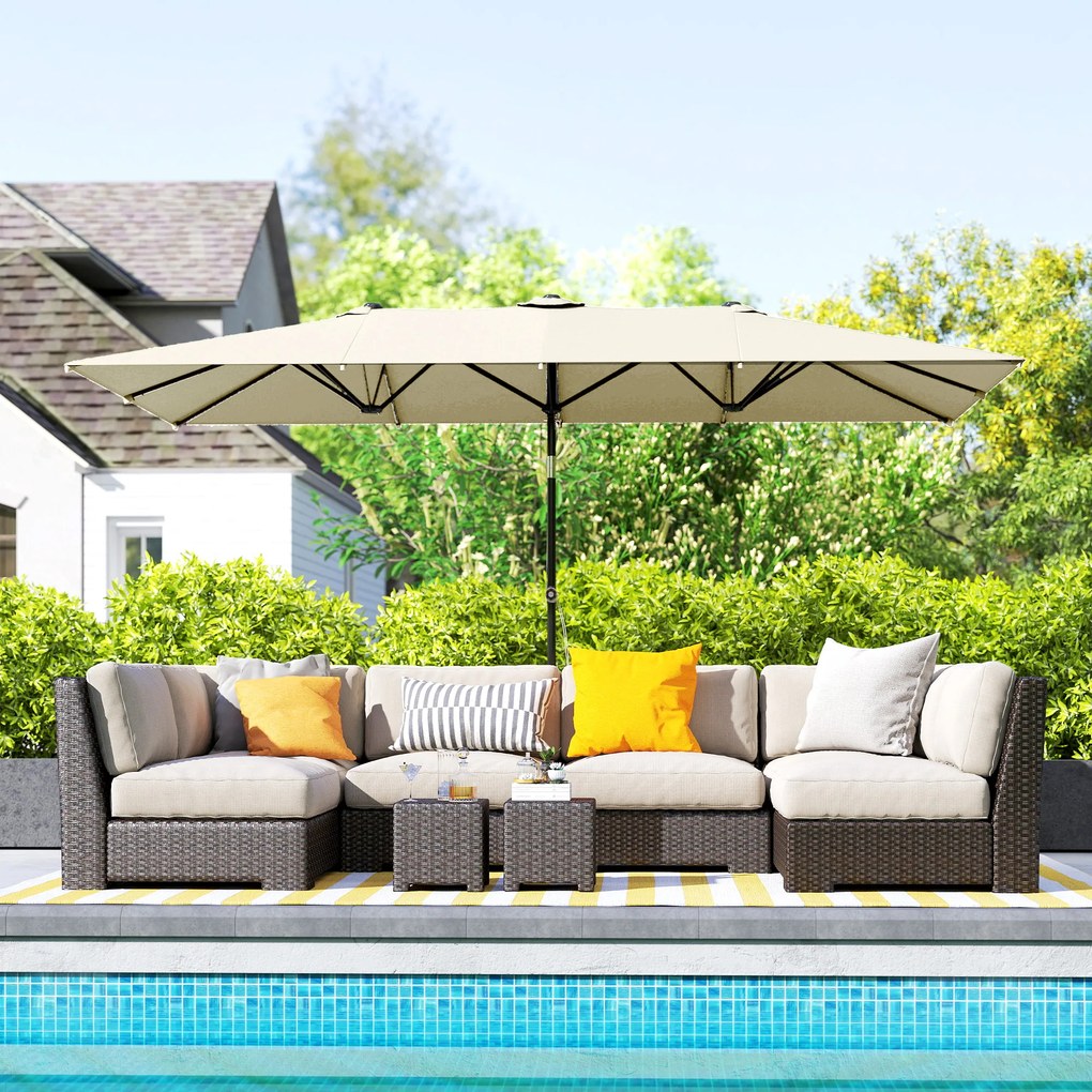 Outsunny Umbrelă de Grădină Dublă Înclinabilă și Reglabilă în Înălțime, 295x150x170-214 cm, Alb Crem | Aosom Romania