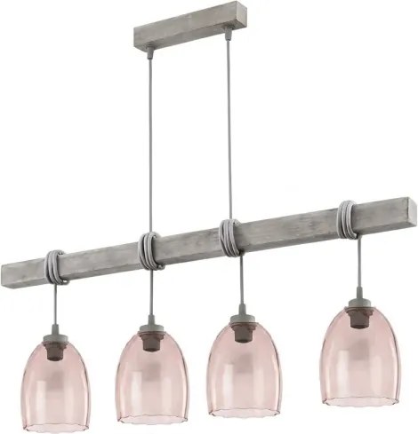 Brilagi - Lustră suspendată pe cablu WOOD GLASS 4xE27/60W/230V pin/gri/bej fumuriu