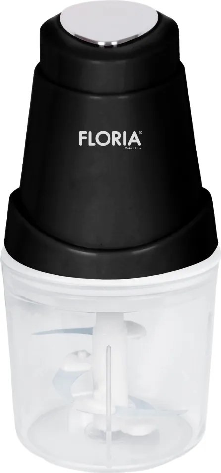 Tocator legume-fructe Floria ZLN2570 Mini Chopper , Putere 250W, Capacitate 0.6L, Lame din otel inoxidabil, Negru