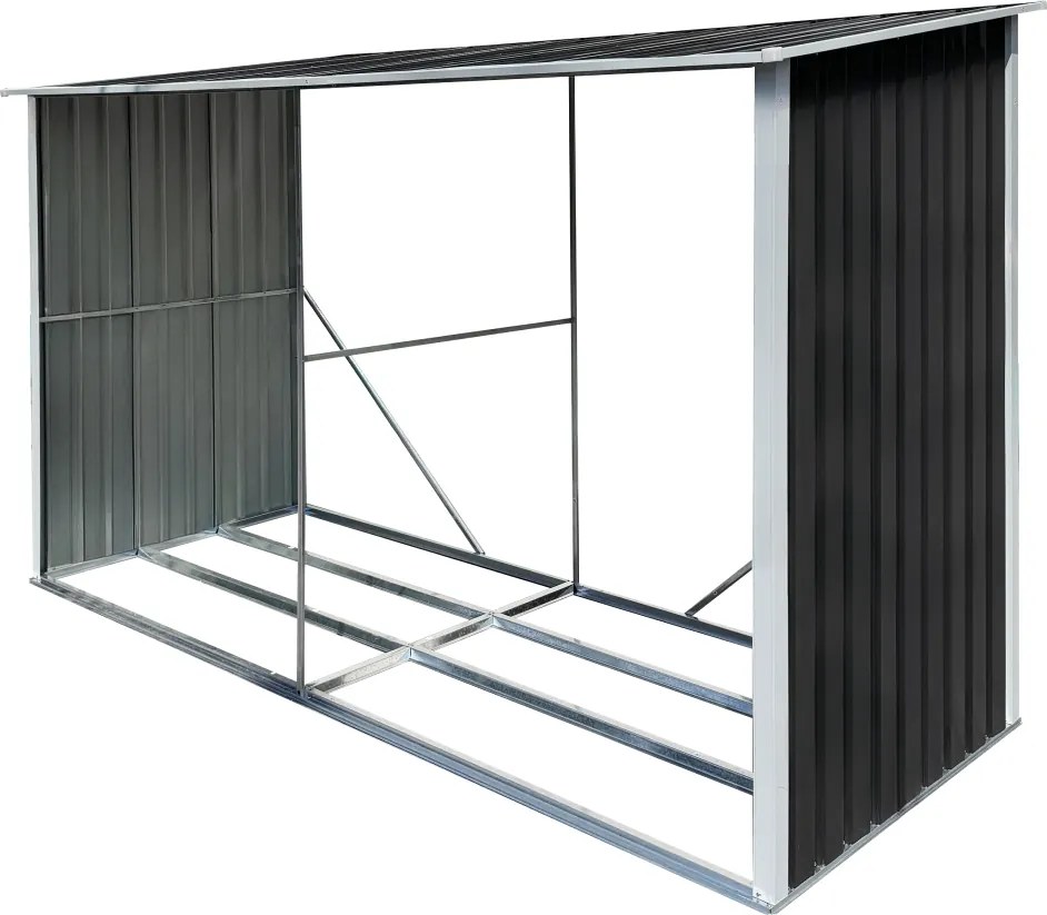 Magazie pentru lemn, antracit/alb, 302x121,5x191 cm, DARYL TIP 3