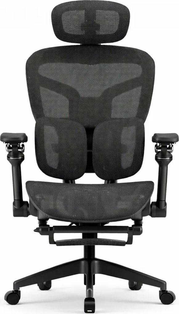 RESIGILAT- AEROMAX PRO SLIDING Scaun ergonomic, Sezut Translatie, cotiere 6D, Tetiera 3D, Suport lombar dublu ajustabil, Suport picioare, Umeras, Full Mesh, Negru