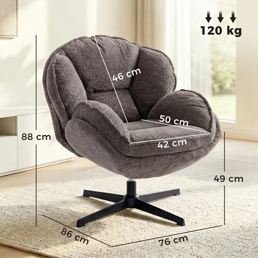 HOMCOM Fotoliu wingback modern, fotoliu cu braţe din catifea cu bază în patru braţe, arcuri în S, funcţie de rotaţie 360°, gri | Aosom Romania