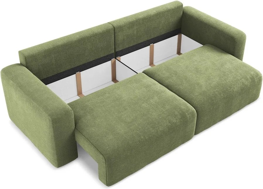 Canapea verde extensibilă/cu spațiu de depozitare cu tapițerie din chenille 252 cm Kona – Makamii