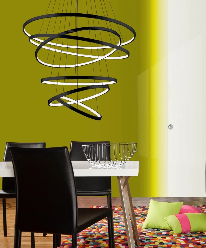 Lustra LED dimabila design modern casa scarii Wheel 6 Long neagra