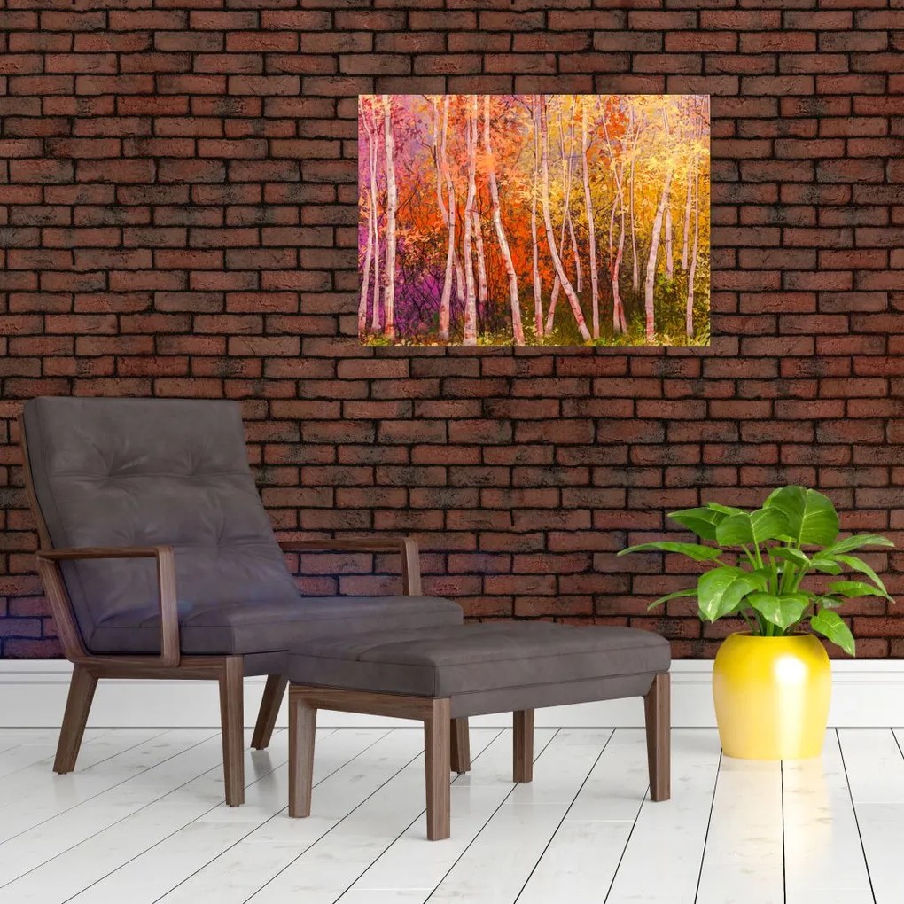 Tablou pe sticlă - Pădurea colorată (70x50 cm)