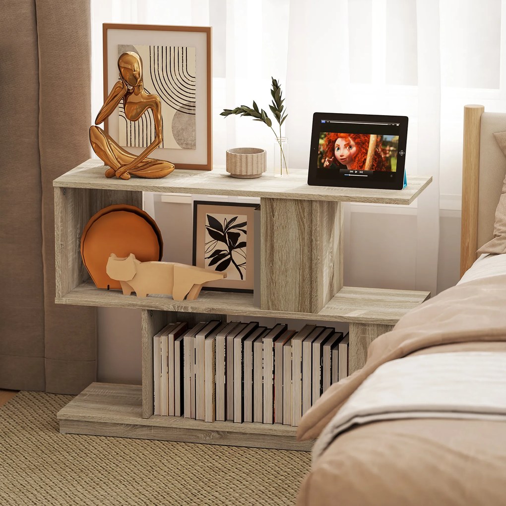 HOMCOM Măsuță de cafea modernă în formă de S cu 4 rafturi 90x30x61 cm Lemn | Aosom Romania