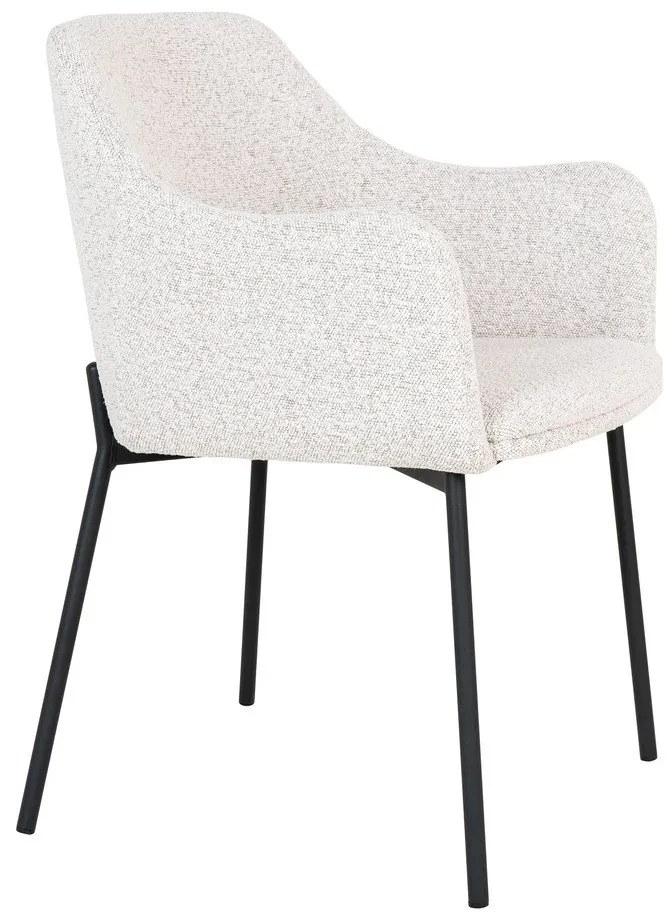 Scaun de sufragerie alb cu cotiere tapițat Melilla – House Nordic