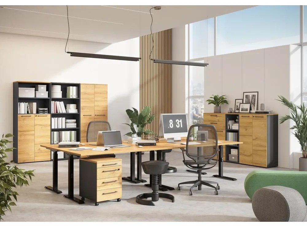 Birou reglabil cu înălțime ajustabilă electric cu blat cu aspect de lemn de stejar 80x160 cm Agenda – Germania