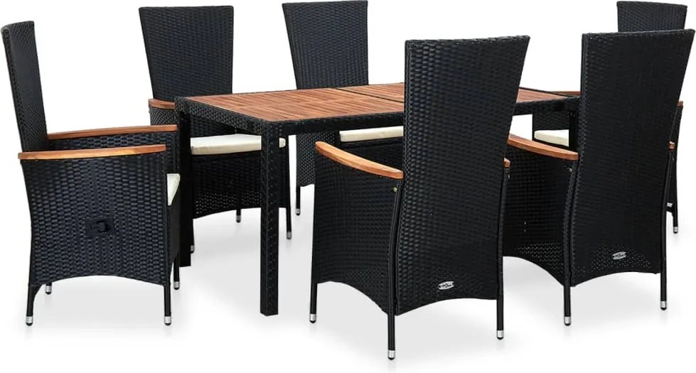 vidaXL Set mobilier de exterior 7 piese negru poliratan lemn de acacia