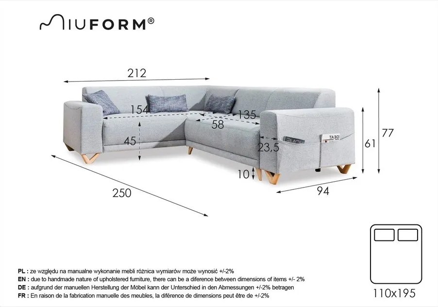 Colțar gri antracit extensibil/cu spațiu de depozitare (cu colț pe partea stângă/în formă de ”L”) Classy Sophie – Miuform