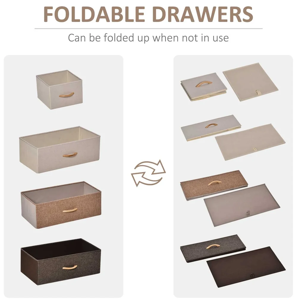 Comoda cu 5 sertare pliante din material textil si raft din MDF, mobilier pentru camera de zi si dormitor, 58x29x99cm, multicolor | Aosom Romania