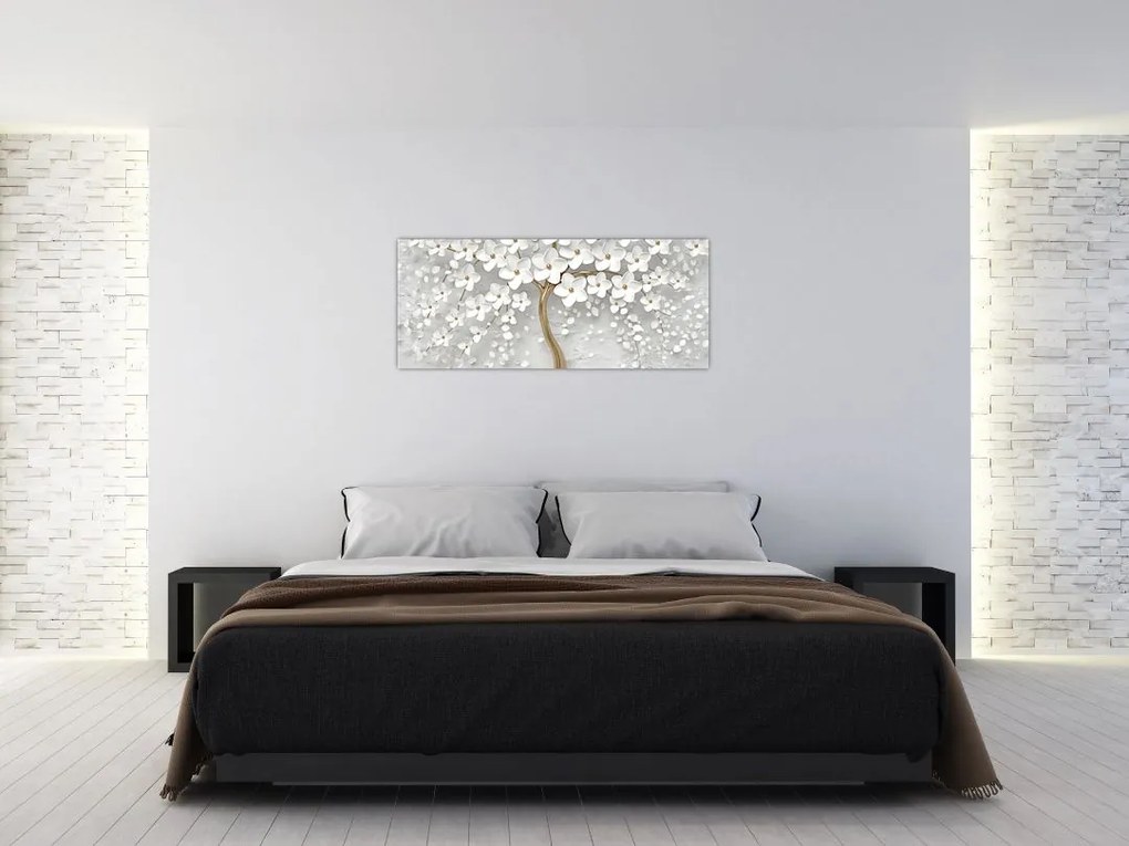 Tablou cu copac alb cu flori (120x50 cm)