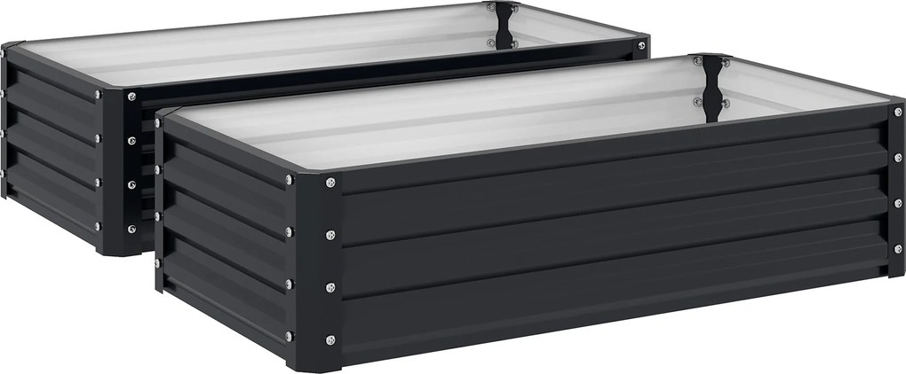 Outsunny Set de 2 paturi de grădină dreptunghiulare tablă ondulată din oțel 120 x 60 x 30,5 cm gri | Aosom Romania