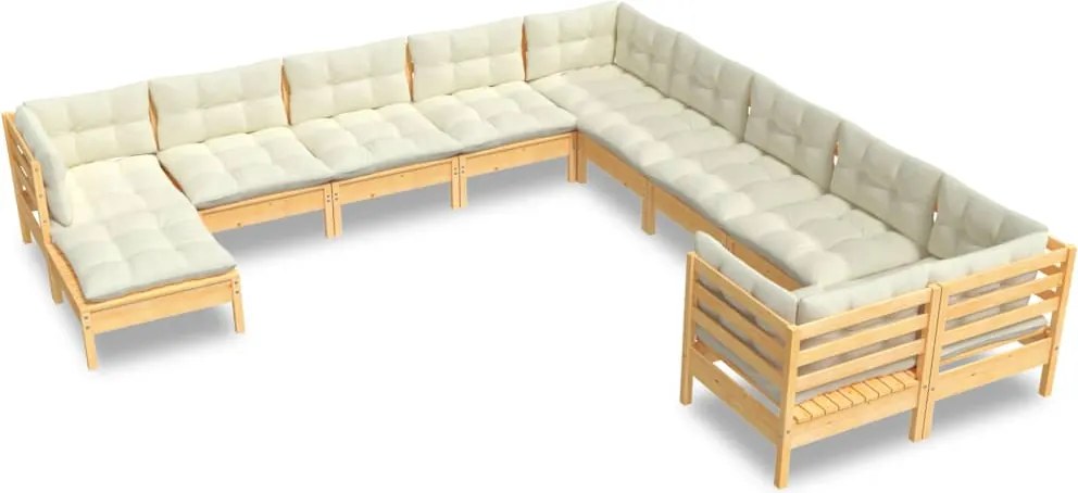 vidaXL Set mobilier grădină cu perne crem, 11 piese, lemn de pin