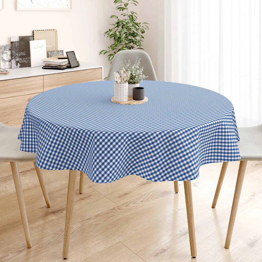 Goldea față de masă din 100% bumbac kanafas - carouri mici albastre și albe - rotundă Ø 60 cm