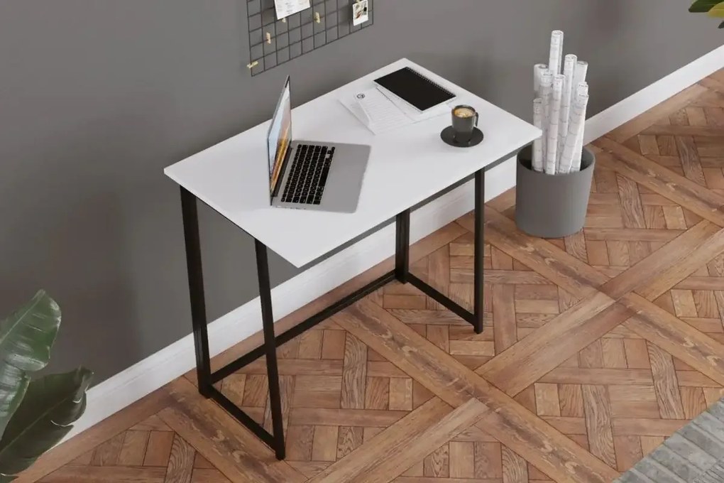 Birou pliabil cu cadru metalic Util Homs 80 x 50 x 75 cm,Alb-negru