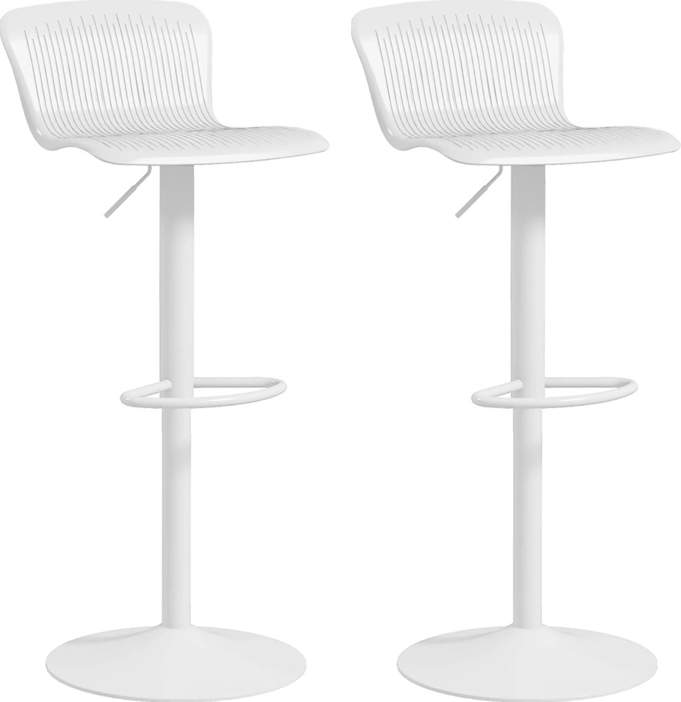 HOMCOM Set 2 Scaune de Bar cu Spătar Ergonomic, Suport pentru Picioare și Șezut Rotativ, 38,5x40x76,5-97,5 cm, Alb | Aosom Romania