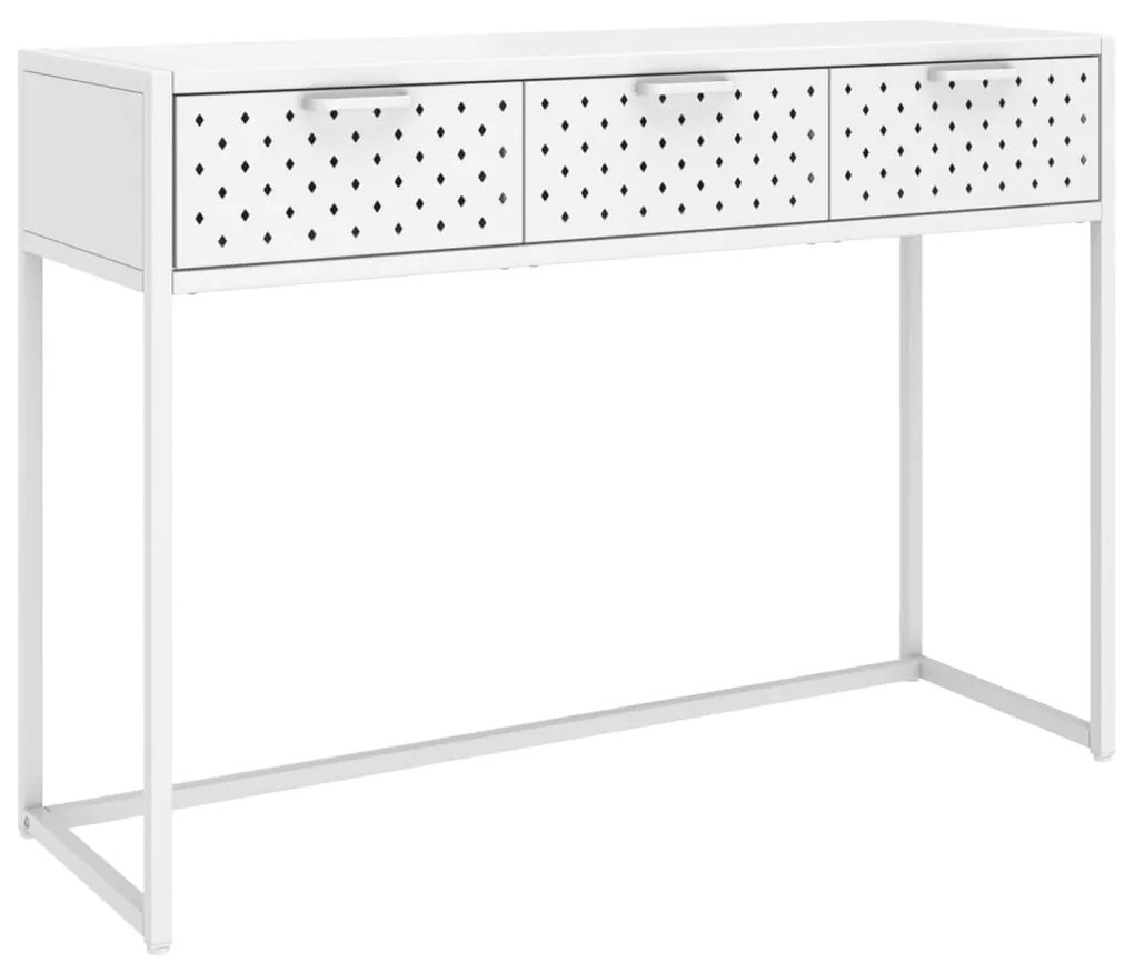 335893 vidaXL Masă consolă, alb, 106x35x75 cm, oțel