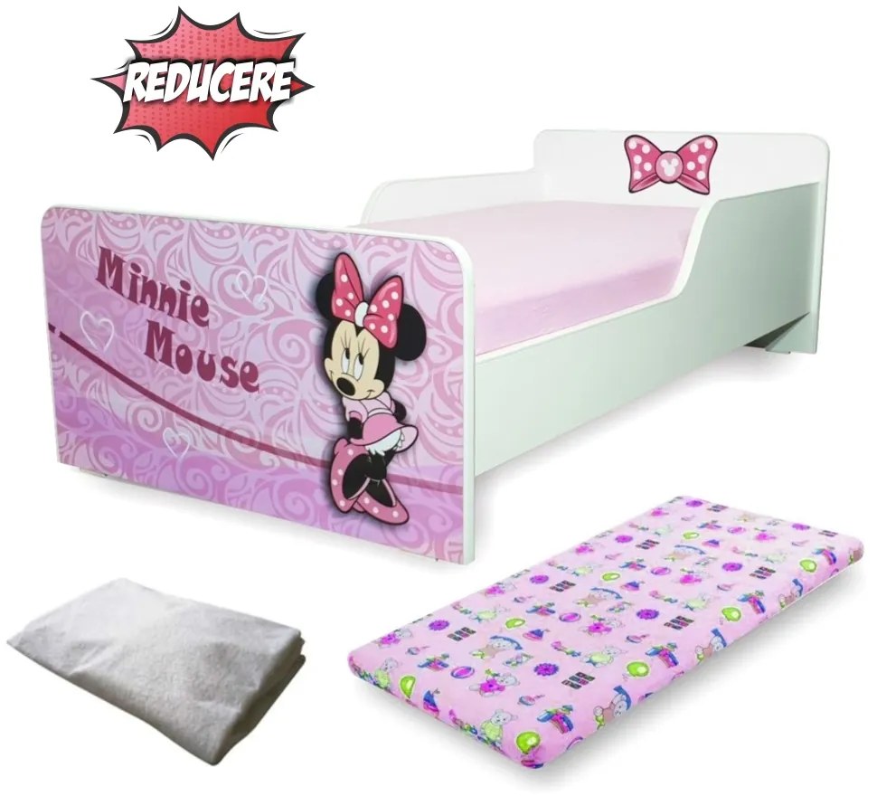 Pachet Promo Pat Fete 2-12 ani Start Minnie cu saltea 12 cm cu lana si husa impermeabila- PC-PCH-PRO-STR-MIN-80