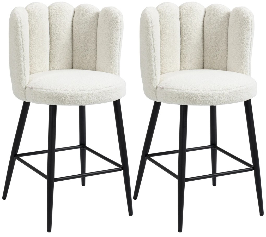 HOMCOM Scaune Bar de 2 piese, Moderne cu Tapiterie din Casmir Artificial, cu Spatar si suport pentru picioare, Crem Alb | Aosom Romania