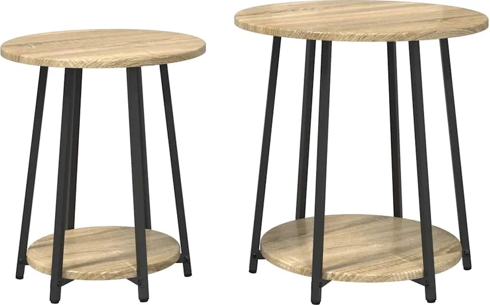 vidaXL Set măsuțe laterale cu raft 2 pcs Stejar Sonoma și negru
