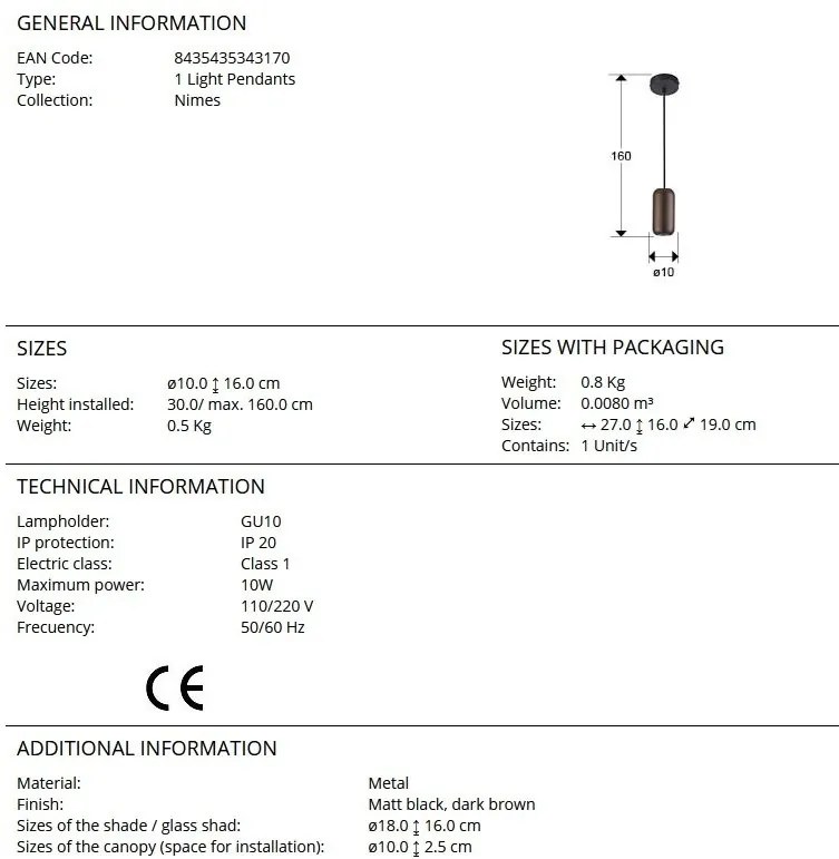 Pendul design moderm Nimes maro