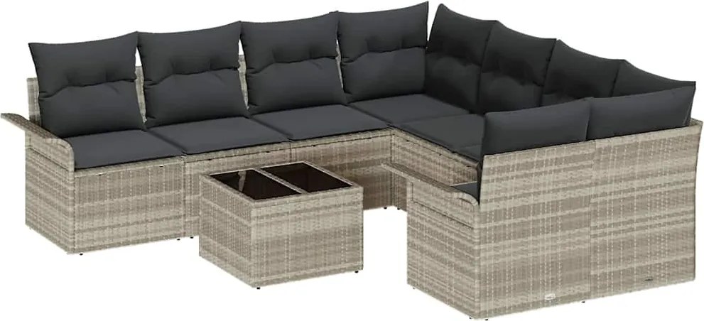 vidaXL Set de canapele pentru grădină 9 pcs Gri deschis Rattan poli