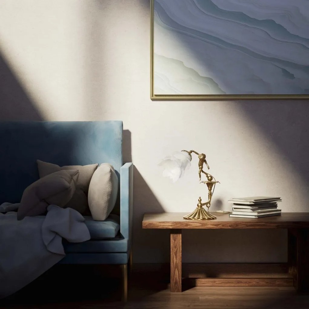 Veioza din alama cu abajur din sticla Putti