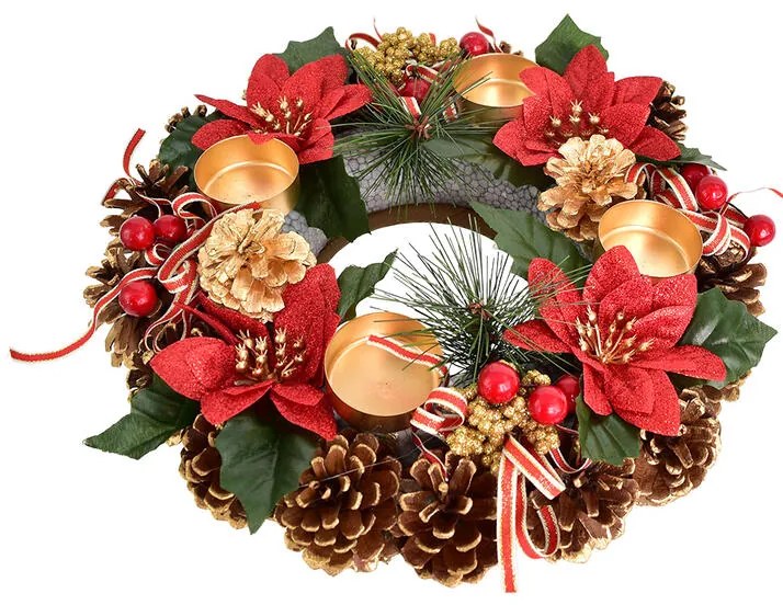 Coroniţă de Advent din conuri POINSETTIA cu fundiţe, 30 cm