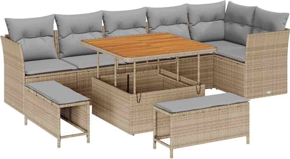 vidaXL Set de canapele pentru grădină 9 pcs Bej poliratan