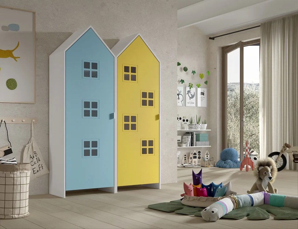 Set 2 dulapuri pentru copii Casami Bruges tip căsuță de plajă – More Yellow și Blue Ballet – Vipack