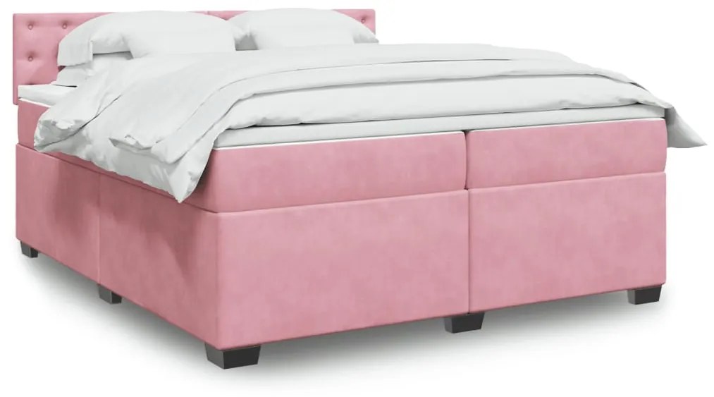 3286419 vidaXL Pat box spring cu saltea, roz, 200x200 cm, catifea