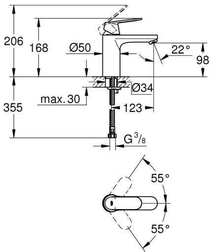 GROHE 23327000 - Baterie pentru lavoar EUROSMART COSMOPOLITAN DN 15, mărime M, crom