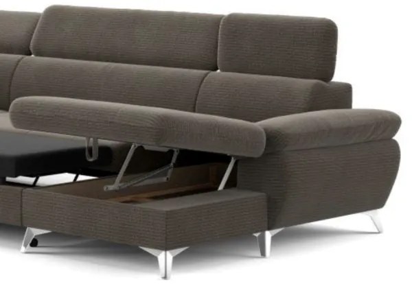 Canapea colțar extensibilă cu spațiu de depozitare CATANIA U stânga maro