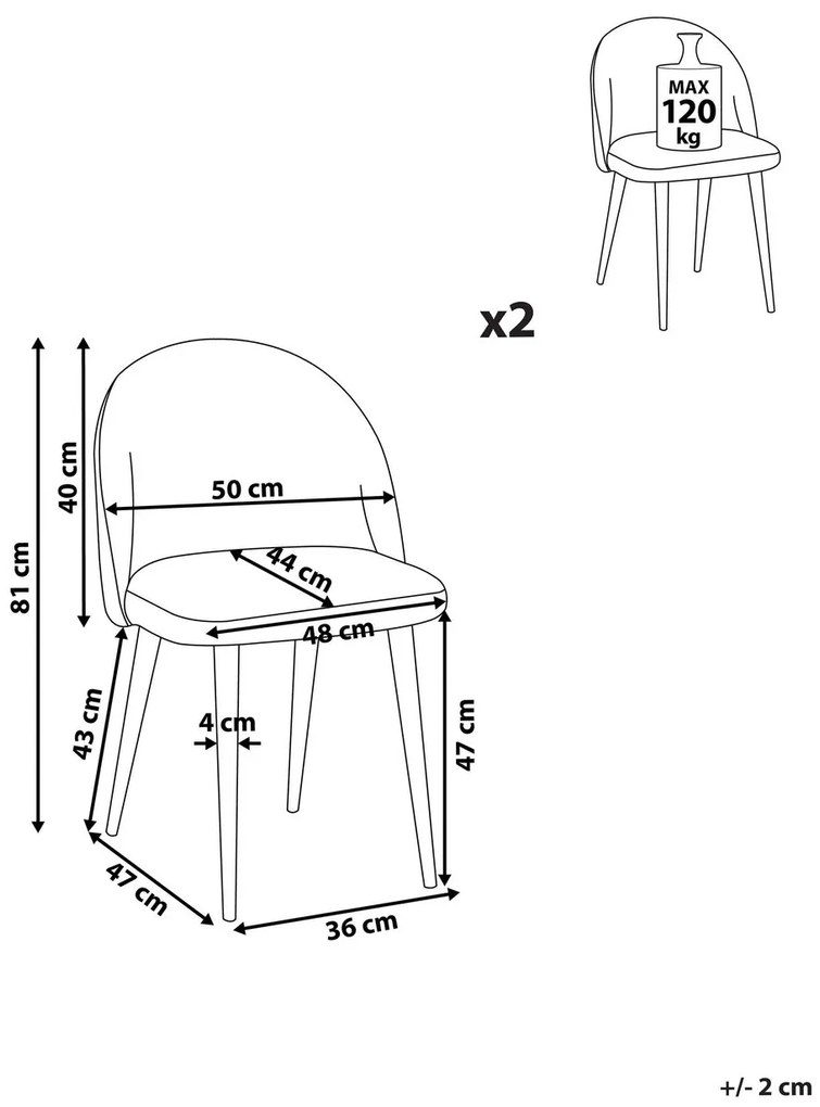Set 2 buc. scaune pentru sufragerie Visla (gri). 1009935