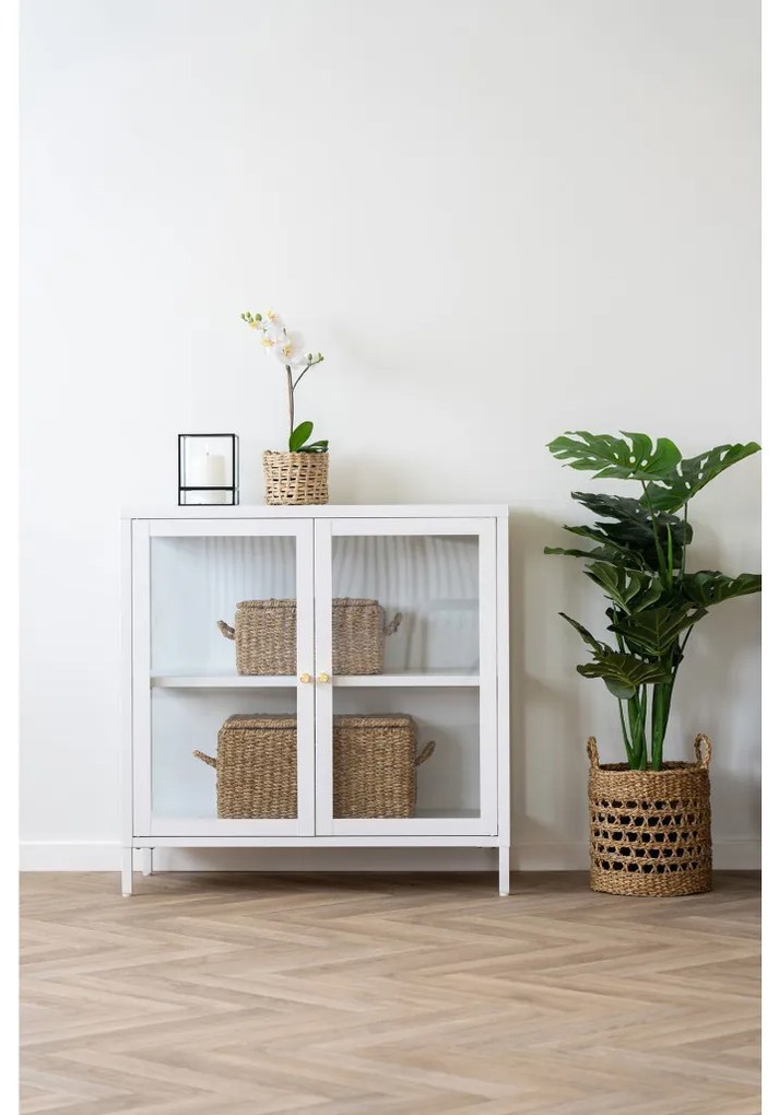 Vitrină Dalby, 2 uși, oțel, alb 80x35x80 cm