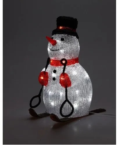Decorațiune de Crăciun cu LED Om de zăpadă pe schiuri 30 LED , roșu, 31 cm