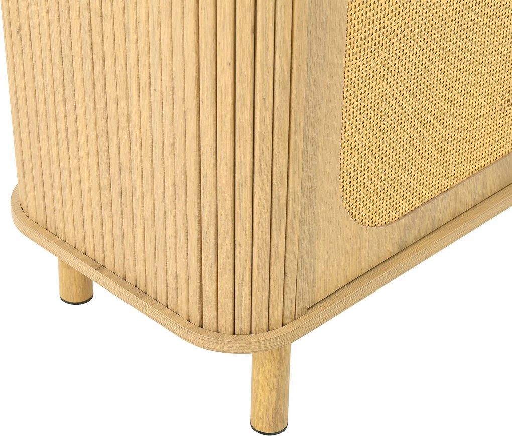 Comodă cu uși din ratan, design curbat, 140x40x80 cm, Culoare naturală