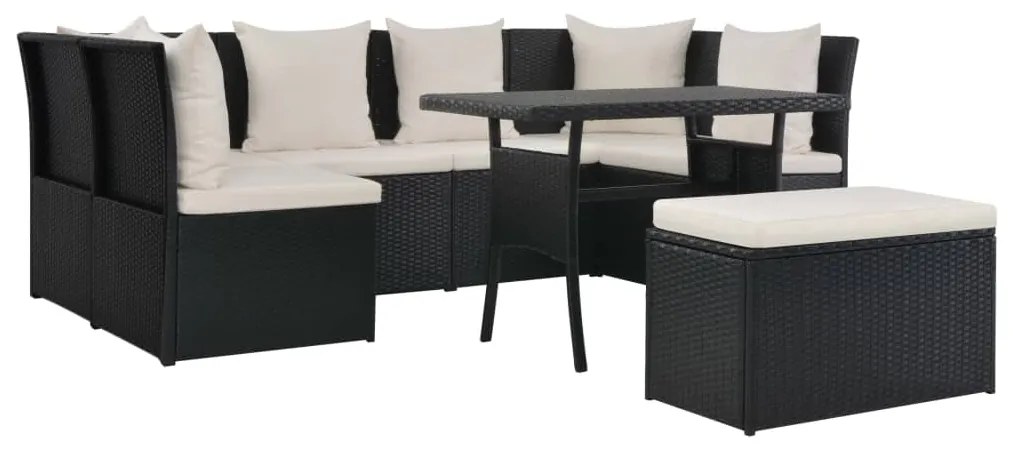 44702 vidaXL Set mobilier de exterior cu perne, 8 piese, negru, poliratan