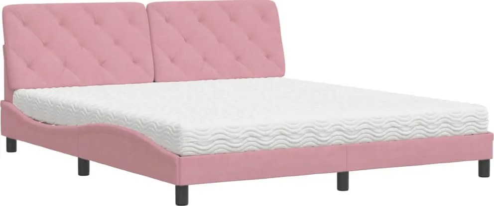 vidaXL Pat cu saltea, roz, 180x200 cm, catifea