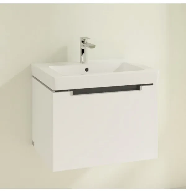 Set mobilier 58.7cm Villeroy&amp;Boch Subway 2.0 alb lucios, cu lavoar Subway 2.0, A68700DH+7113F001