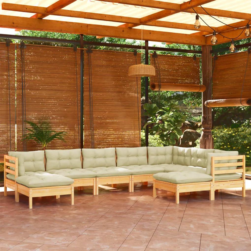 3096707 vidaXL Set mobilier grădină cu perne crem, 9 piese, lemn masiv de pin
