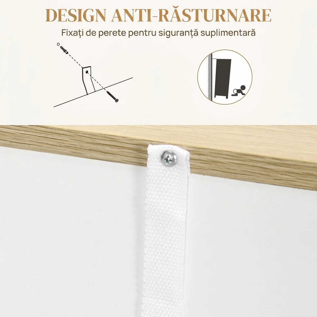 HOMCOM Bufet de Bucătărie cu 2 Uși, Raft Reglabil, 2 Sertare și 3 Compartimente Deschise, 106x30x81,2 cm, Alb | Aosom Romania
